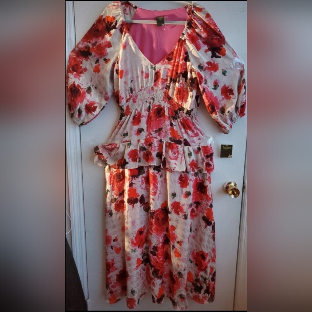 Taylor Floral Red and Pink Dress - Picture 3 of 7